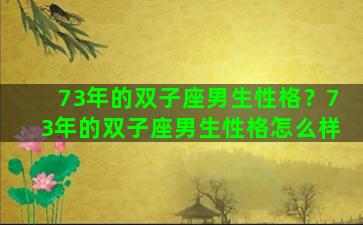 73年的双子座男生性格？73年的双子座男生性格怎么样