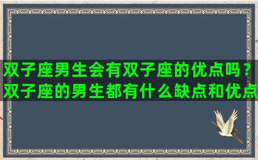 双子座男生会有双子座的优点吗？双子座的男生都有什么缺点和优点