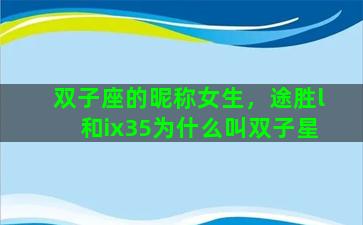 双子座的昵称女生，途胜l和ix35为什么叫双子星