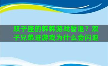 双子座的韩韩游戏暂退？双子兄弟进游戏为什么会闪退