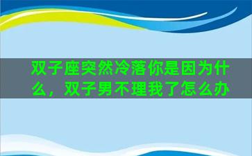 双子座突然冷落你是因为什么，双子男不理我了怎么办