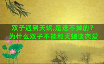 双子遇到天蝎,是逃不掉的？为什么双子不能和天蝎谈恋爱