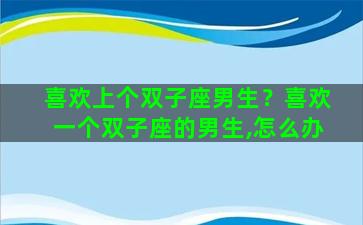 喜欢上个双子座男生？喜欢一个双子座的男生,怎么办